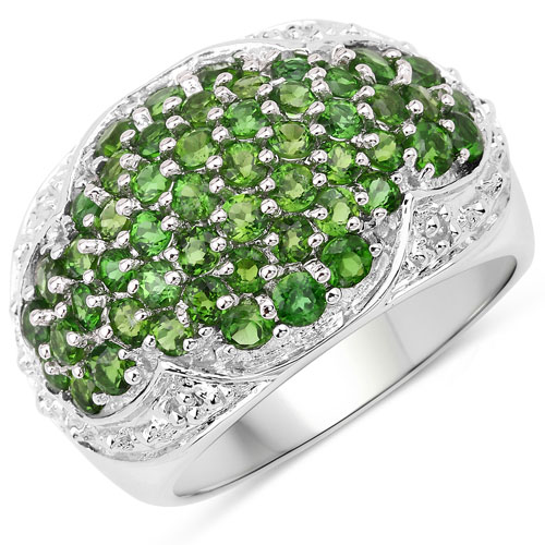 Rings-2.42 Carat Genuine Chrome Diopside and White Topaz .925 Sterling Silver Ring