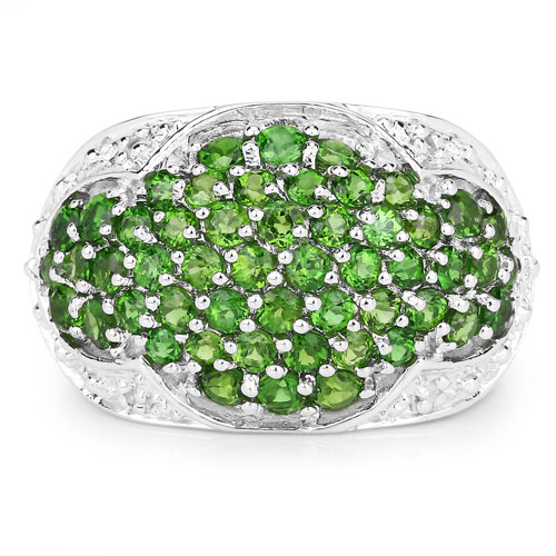 2.42 Carat Genuine Chrome Diopside and White Topaz .925 Sterling Silver Ring