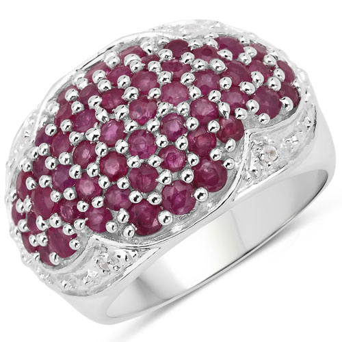 Ruby-2.93 Carat Genuine Ruby and White Diamond .925 Sterling Silver Ring