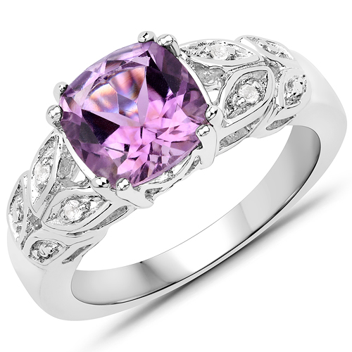Amethyst-1.84 Carat Genuine Amethyst and White Topaz .925 Sterling Silver Ring