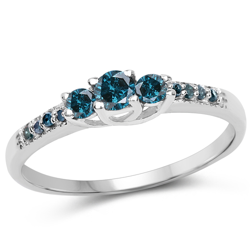 Diamond-0.26 Carat Genuine Blue Diamond .925 Sterling Silver Ring