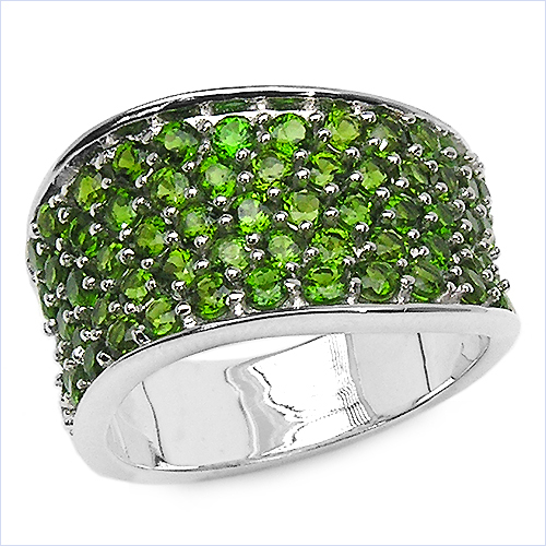 Rings-2.44 Carat Genuine Chrome Diopside .925 Sterling Silver Ring