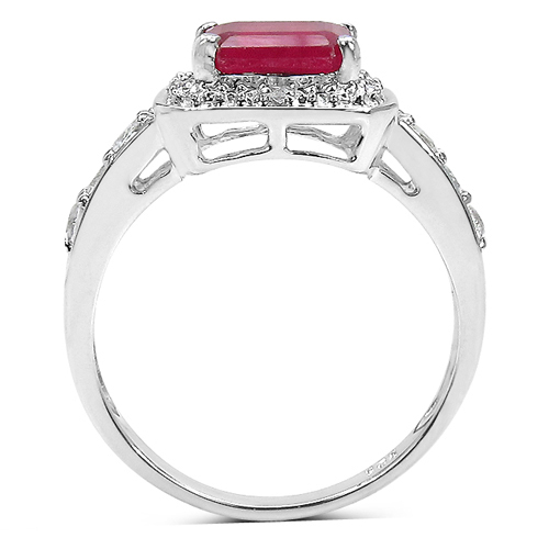 1.52 Carat Glass Filled Ruby and White Topaz .925 Sterling Silver Ring