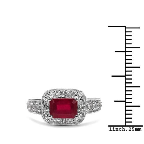 1.52 Carat Glass Filled Ruby and White Topaz .925 Sterling Silver Ring