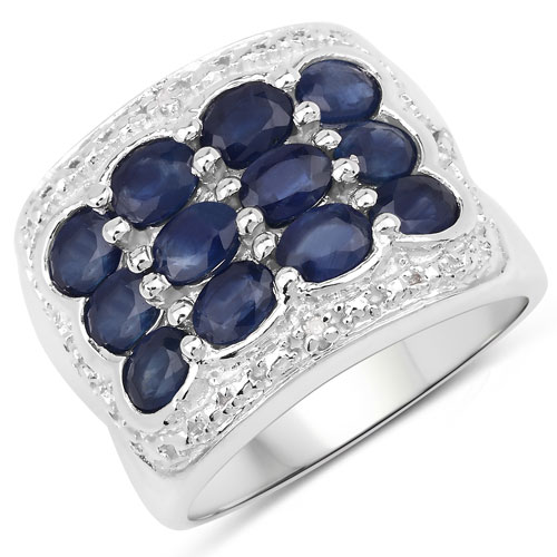 Sapphire-2.42 Carat Genuine Blue Sapphire and White Topaz .925 Sterling Silver Ring
