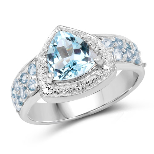 Rings-2.82 Carat Genuine Blue Topaz, Aquamarine and White Topaz .925 Sterling Silver Ring