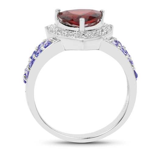 2.58 Carat Genuine Garnet, Tanzanite and White Topaz .925 Sterling Silver Ring