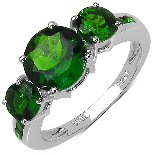 Rings-3.20 Carat Genuine Chrome Diopside .925 Sterling Silver Ring