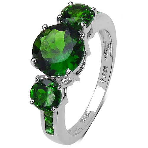 3.20 Carat Genuine Chrome Diopside .925 Sterling Silver Ring