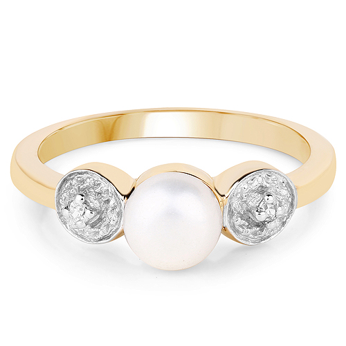 14K Yellow Gold Plated 1.24 Carat Genuine Pearl and White Cubic Zirconia .925 Sterling Silver Ring
