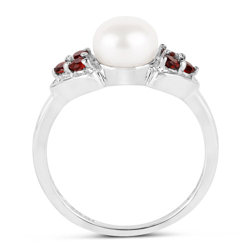 2.55 Carat Genuine Pearl and Garnet .925 Sterling Silver Ring