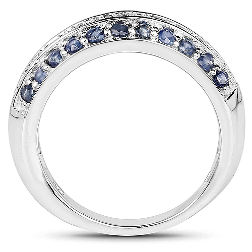 1.01 Carat Genuine Blue Sapphire and White Topaz .925 Sterling Silver Ring