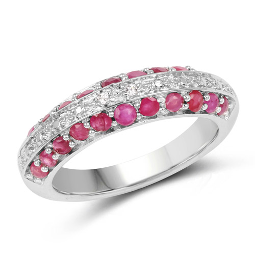 Ruby-1.01 Carat Genuine Ruby and White Topaz .925 Sterling Silver Ring