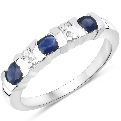 Sapphire-0.62 Carat Genuine Blue Sapphire and White Topaz .925 Sterling Silver Ring