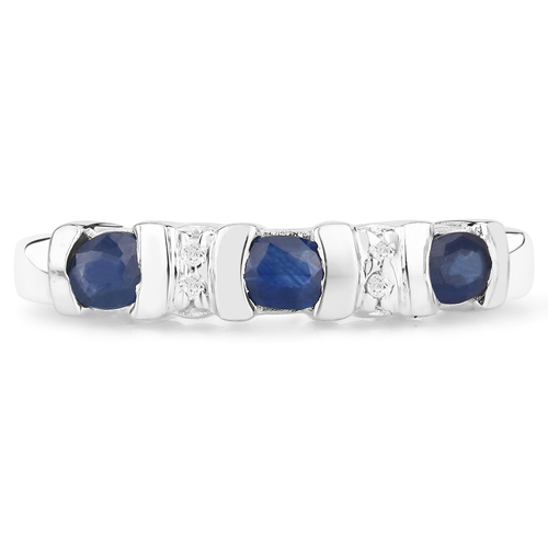 0.62 Carat Genuine Blue Sapphire and White Topaz .925 Sterling Silver Ring