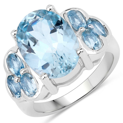 Rings-9.00 Carat Genuine Blue Topaz .925 Sterling Silver Ring