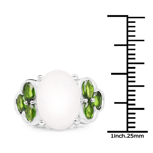4.52 Carat Genuine Opal and Chrome Diopside .925 Sterling Silver Ring