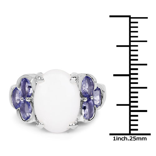 4.45 Carat Genuine Opal and Tanzanite .925 Sterling Silver Ring