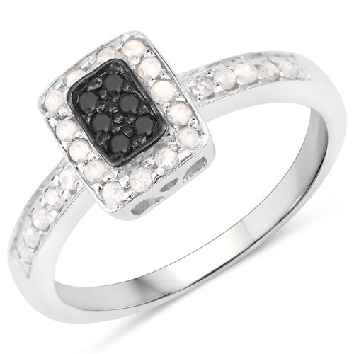 Diamond-0.35 Carat Genuine Black Diamond and White Diamond .925 Sterling Silver Ring
