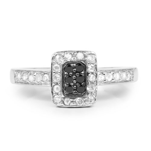 0.35 Carat Genuine Black Diamond and White Diamond .925 Sterling Silver Ring