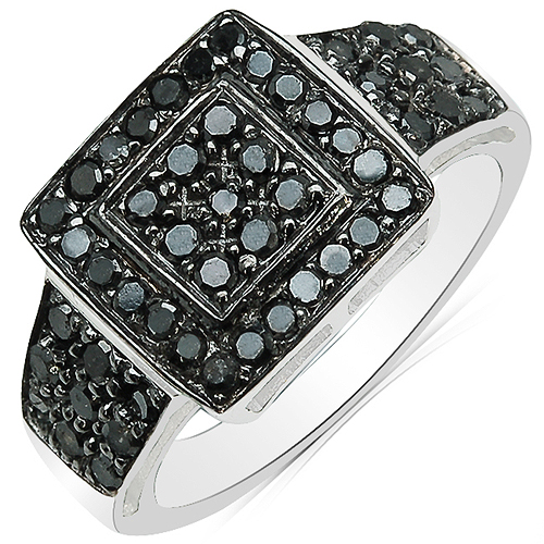 Diamond-0.77 Carat Genuine Black Diamond .925 Sterling Silver Ring