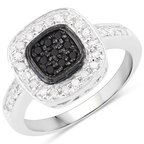 0.43 Carat Genuine Black Diamond and White Diamond .925 Sterling Silver Ring