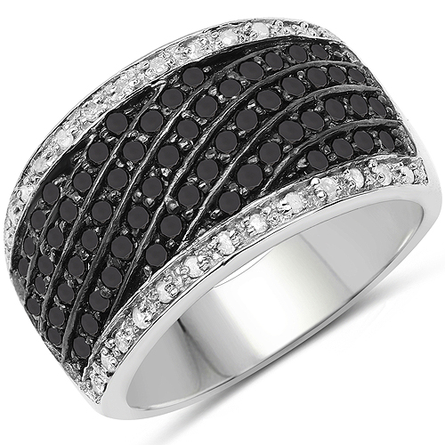 Diamond-0.79 Carat Genuine Black Diamond and White Diamond .925 Sterling Silver Ring