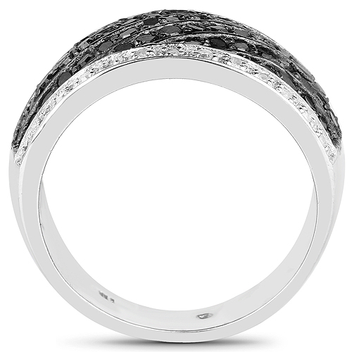 0.79 Carat Genuine Black Diamond and White Diamond .925 Sterling Silver Ring