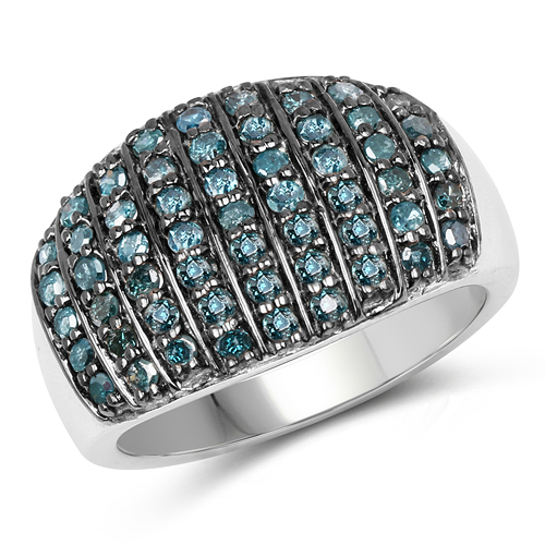 Diamond-0.83 Carat Genuine Blue Diamond and White Diamond .925 Sterling Silver Ring
