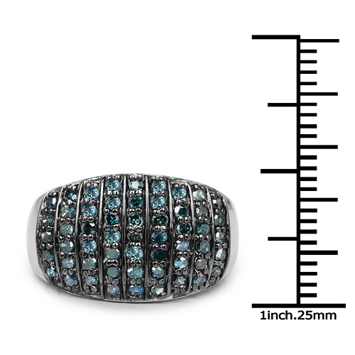 0.83 Carat Genuine Blue Diamond and White Diamond .925 Sterling Silver Ring