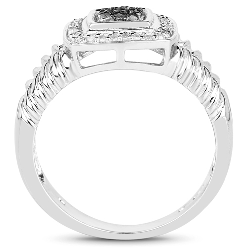 0.19 Carat Genuine Black Diamond and White Diamond .925 Sterling Silver Ring