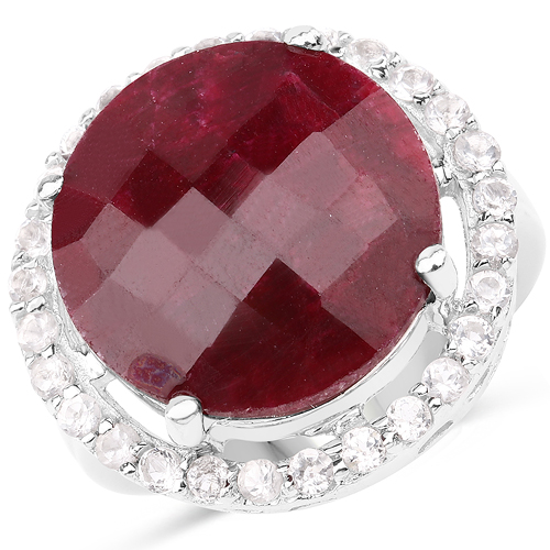 Ruby-13.10 Carat Dyed Ruby and White Topaz .925 Sterling Silver Ring