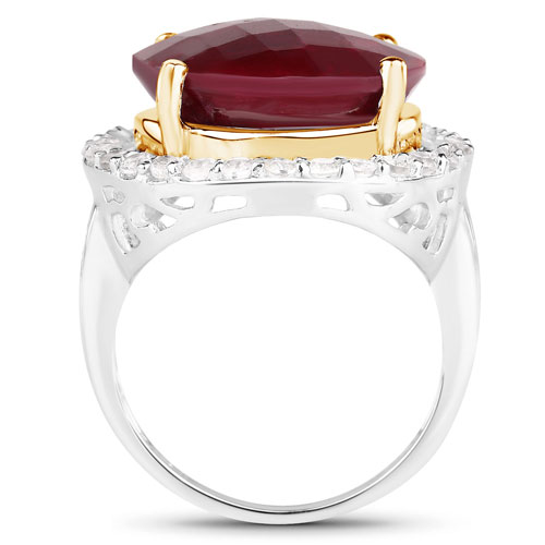 13.10 Carat Dyed Ruby and White Topaz .925 Sterling Silver Ring