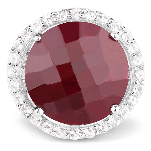 13.10 Carat Dyed Ruby and White Topaz .925 Sterling Silver Ring