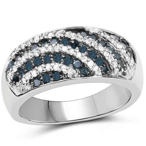 Diamond-0.62 Carat Genuine Blue Diamond and White Diamond .925 Sterling Silver Ring