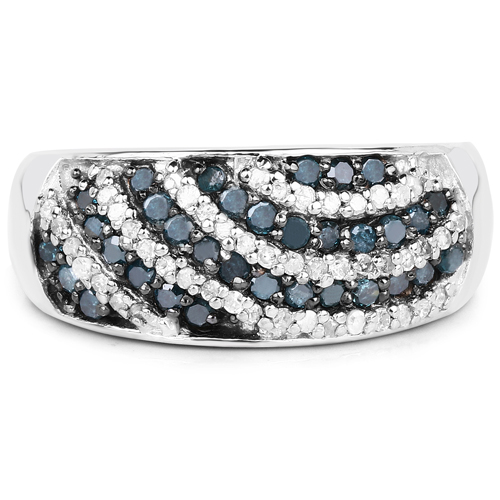 0.62 Carat Genuine Blue Diamond and White Diamond .925 Sterling Silver Ring