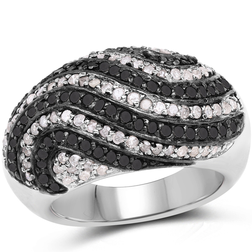 Diamond-1.26 Carat Genuine Black Diamond and White Diamond .925 Sterling Silver Ring