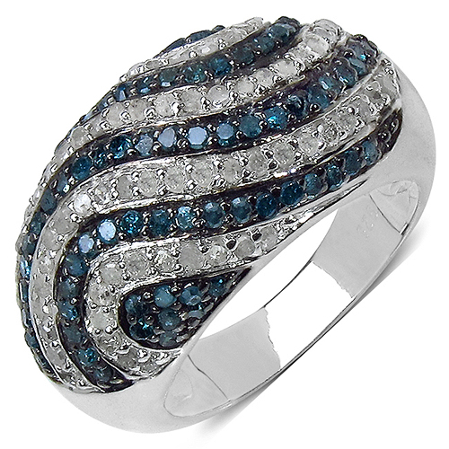 1.34 Carat Genuine Blue Diamond & White Diamond .925 Sterling Silver Ring