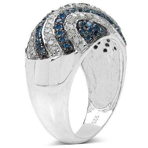 1.34 Carat Genuine Blue Diamond & White Diamond .925 Sterling Silver Ring