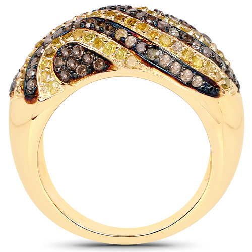 14K Yellow Gold Plated 1.19 Carat Genuine Champagne Diamond and Yellow Diamond .925 Sterling Silver Ring