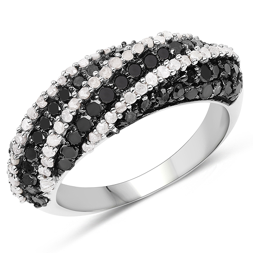 Diamond-1.25 Carat Genuine Black Diamond & White Diamond .925 Sterling Silver Ring