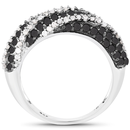 1.25 Carat Genuine Black Diamond & White Diamond .925 Sterling Silver Ring
