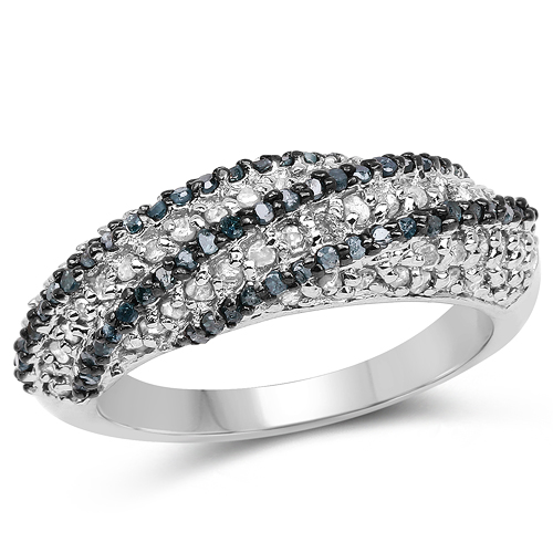 Diamond-1.25 Carat Genuine Blue Diamond & White Diamond .925 Sterling Silver Ring