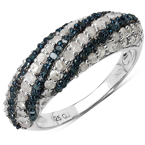 Diamond-1.25 Carat Genuine Blue Diamond and White Diamond .925 Sterling Silver Ring