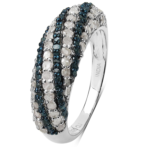 1.25 Carat Genuine Blue Diamond and White Diamond .925 Sterling Silver Ring
