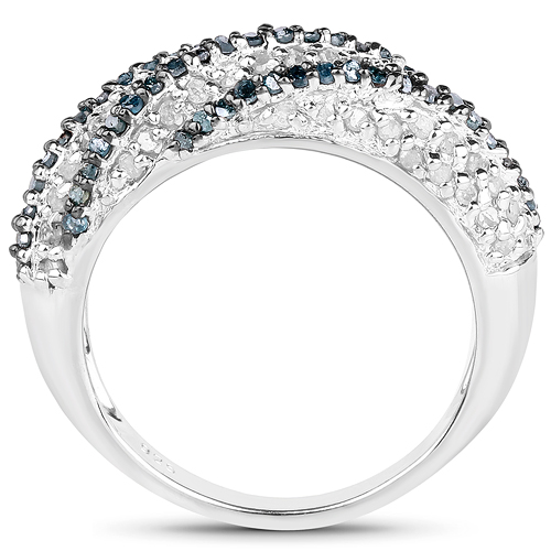 1.25 Carat Genuine Blue Diamond & White Diamond .925 Sterling Silver Ring