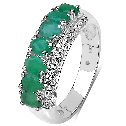 1.38 Carat Genuine Emerald and 0.02 ct.t.w Genuine Diamond Accents Sterling Silver Ring