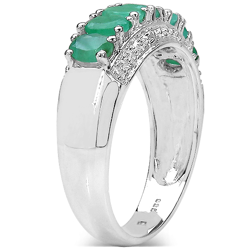 1.38 Carat Genuine Emerald and 0.02 ct.t.w Genuine Diamond Accents Sterling Silver Ring