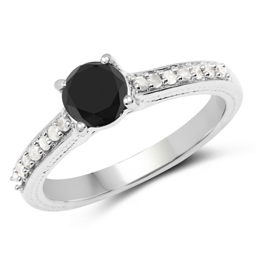 Diamond-1.54 Carat Genuine Black Diamond and White Diamond .925 Sterling Silver Ring
