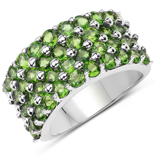 Rings-3.08 Carat Genuine Chrome Diopside .925 Sterling Silver Ring